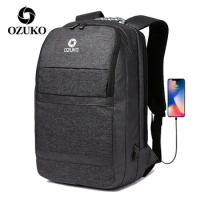 OZUKO Men Backpack Hard Handle USB Charging Male 15.6 Inch Laptop Backpacks Large Capacity Business Travel Bag School Bags