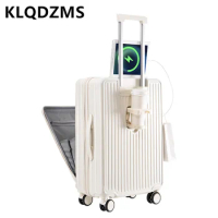 KLQDZMS 20 22 24 26 28Inch Simple Men's and Women's Carry on Luggage Portable Front Open Lid Luggage Durable Boarding Suitcase