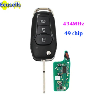 Folding Flip Remote Key Fob 3 Button FSK 434MHz for Ford Escort Focus Fusion ID49 Chip with HU101 Blade
