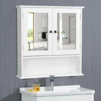 US Bathroom Wall Mounted Cabinet Shelf, Kitchen Mirror Door Storage Organizer