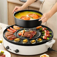 Food Divided Hot Pot Bbq Double Lamb Thickened Multifunction Hot Pot Barbecue Electric Round Non-stick Fondue Chinoise Cookware