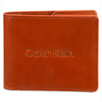 Calvin Klein 2021男時尚CK標誌白蘭地色雙折皮夾