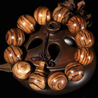 Wholesale Vietnam Agarwood Wooden Bracelets Tiger Pattern Buddha Round Beads Hand String Jewelry Men Christmas Gift