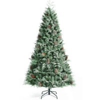 6ft Unlit Hinged Artificial Christmas Tree w/Snow Flocked Tips and Red Berries