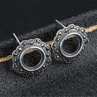 Earring Settings (10x10mm Round Blank) Thai Sterling Silver Rhinestone Earring Studs for Round Cabochons E228B