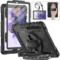 Hand Strap 360 Rotatable Kickstand Rugged Protective Case for Samsung Galaxy Tab S7 FE / S8 Plus / S7 Plus 5G Case 12.4 inch