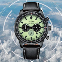 【CITIZEN 星辰】Chronograph 光動能三眼計時手錶-螢光綠44mm(CA4505-21X)