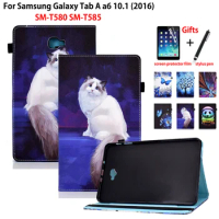 Cartoon Cat Case For Samsung Galaxy Tab A A6 10.1" 2016 SM-T580 SM-T585 T580 T585 Cover Funda Protective Stand Coque +Gift