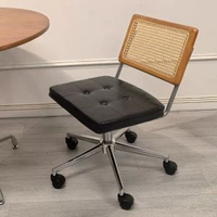 全城熱賣 - 中古藤編電腦椅子靠背家用學習椅可旋轉升降辦公椅舒適久坐書桌椅胡桃木色靠背+黑色坐墊+無扶手【原木靠背+升降旋轉】鋼制腳固定扶手