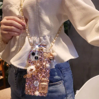 เคสขวดน้ำหอม, การออกแบบเพชรกระเป๋าโซ่ครอสโอเวอร์, สำหรับ iPhone 16, 15, 14, Pro Max, 11, 12, 13, 7, 
