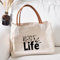 Best Life Mom Tote Bag Women Lady Canvas Mom Grandma Nana Mimi Gigi Gifts for Mother's Day Baby Shower Beach Travel Customize