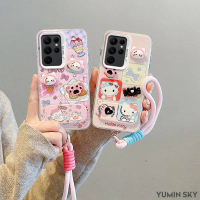 เคสโทรศัพท์ซิลิโคนใหม่พร้อมโครงสำหรับ Samsung S24 Ultra สติกเกอร์การ์ตูน 3D ลายแมวและขนม เคสป้องกันก