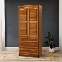 WAKUHOME 瓦酷家具Kato原木典藏 樟木 3X7尺三抽衣櫃-寬87x深55x高209cm