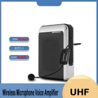 Voice Amplifier 30W UHF Wireless Microphone Bluetooth 5.0 Speaker College Teacher School Tour Guide Portable FM Radio Megaphone