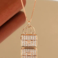 woman Fashion jewelry natural AU750 18K rose white gold necklace Diamonds Bag Pendant