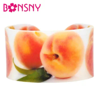 Bonsny Acrylic Juicy Honey Peach Pattern Bangles Bracelets Fashion Indian Craft Summer Jewelry For W