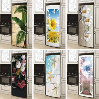 Various Styles of Plant Refrigerator Door Sticker PVC Waterproof Adhesive Posters Can Be Customized in Size Refrigerator Sticker