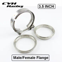 3.5" V-Band 304 Stainless Steel Clamp With Male/Female Flange Kits For Turbo Exhaust Downpipes 3.5 Inch V Band