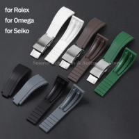 TPU Silicone Watch Strap 20mm for OMEGA for Seiko for Rolex Waterproof WristBand Folding Buckle Sport Bracelet Watch Accessories