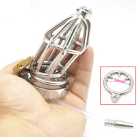 BDSM Slave Gay Chastity Lock Cock Cage With Urethral Catheter Metal Penis Rings Bird Bonage Sex Toys For Men Erotic Cbt CB6000