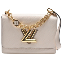 LV M59403 TWIST MM系列經典EPI水波紋LOGO轉釦牛皮手提/肩背包(石英白色)