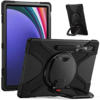 Rotary Handle Stand Case for Samsung Galaxy Tab S9 Ultra 5G SM-X910 X916 X918 S9Ultra S8 Ultra Silicone Hybrid Shockproof Cover