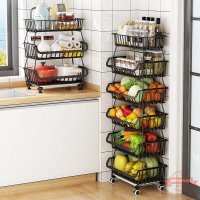 廚房蔬菜置物架鍋碗調料收納架子落地多層可移動家用放蔬菜儲物籃