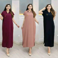 Dress Jumbo LD120 PB120 Crinkle Airflow Bumil Daster Crinkle Model Kerah Korean Style Kekinian Hamil