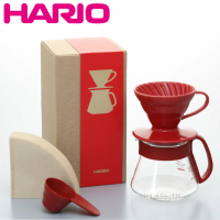 【HARIO】V60紅色陶瓷濾杯咖啡壺禮盒組(VDS-3012R)