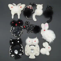 Handmade beaded animal fur hairy patch cloth stickers Owl rabbit clothing shoes and hats diy cloth downy patch accessories