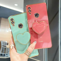 Luxury Plating Love Heart Phone Holder Case On For Huawei Nova 5t 3 I 3i 5 T Girl Stand Soft Silicone Cover Nova3 Nova3i Nova5t
