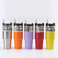 30oz Large Capacity Stainless Steel Insulation Cup Straw Car Cup Cold Insulation Ice Cup Car Coffee Cup