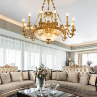 All Copper Crystal Chandelier Living Room Dining Room Bedroom Study Luxury Retro Villa Palace Personalized Lamps