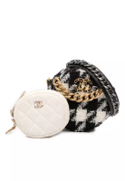 Chanel 二手 Chanel Tweed 19 圓形手拿包，配鏈條和零錢包