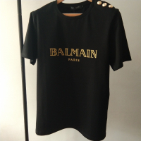 24 Mùa Hè Mới Khóa In Đồng Balman /BALMAIN Cộc Tay Cotton T Áo Thun Nam Nữ Cùng Kiểu Hot