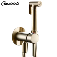 Bidet Sprayer Faucet Bathroom Mixer Wall Mounted Hot And Cold Water With Hose Smesiteli Brushed Gold Brass Hand-held
