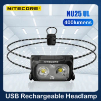 NITECORE NU25 UL LED Headlamp USB Rechargeable Headlight 400Lumens Ultra Lightweight White/Red Light Head Lamp For Night Fishing