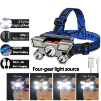 Outdoor High brightness 5LED Headset flashlight Outdoor household portable USB rechargeable Fishing miner lamp Strong headlight
