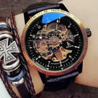 IK Colouring Mechanical Watches Men Automatic Hollow Mechanical Leisure Word Men's Watch Automatic Self-Wind Male date Clock