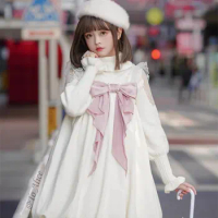 Japanese Summer Original Pearl Sweet Girl Sleeveless A- Line Short Dress Three-Dimensional Big Bow Velvet Bud Suspender Dresses
