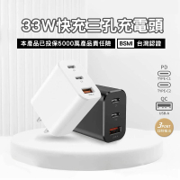 【CityBoss】33W快速充電頭 PD充電頭 2Type-C+USB三孔插頭 1A2C(適用 iPhone 安卓 三星 OPPO)