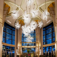High-end atmospheric crystal glass rod chandelier Creative fan custom light fashion villa living room dining hall lighting