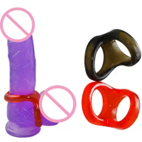 Soft Male Chastity Double Cock Ring Penis Rings Lasting Delay Ejaculation Adult Sex Toys for Men TPE