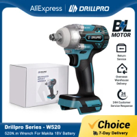 Drillpro 520Nm Torque Brushless Electric Impact Wrench 1/2 inch Cordless Wrench Screwdriver Power Tools For 18V Battery