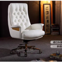 Leather boss chair comfortable sedentary high-end home office chair European light luxury cowhide chair computer chair large cla