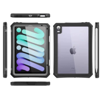 For iPad Mini 6 Case TPU +PC Bracket Waterproof Powerful 360 Degree All-inclusive Kickstand Cover With Pen Slot for iPad mini 6