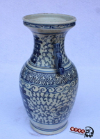 古玩收藏 仿古做舊景德鎮青花瓷瓷器擺件 雙喜雙耳花瓶  裝飾品1入