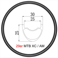 29er MTB XC Carbon Rim 30mm Width CrossCountry Disc Tubeless Clincher 25mm Depth 24H 28H 32H 36H 29inch AM Mountain Bike Wheel