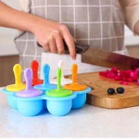 7 Holes Silicone Mini Ice Pops Mold Ice Cream Ball Lolly Maker Popsicle Molds Baby Diy Food Fruit Shake Ice Cream Frozen Mold