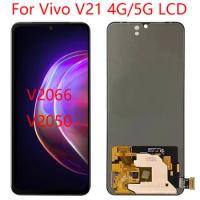 Black 6.44'' For Vivo V21 4G 5G V2050 V2066 LCD Display Screen Touch Digitizer Assembly Support screen fingerprint LCD